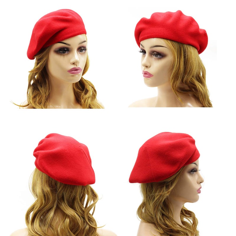 Wheebo French Beret Hat, Reversible Solid Color Beret Cap for Womens Girls Lady Adults (Red) - Image 3